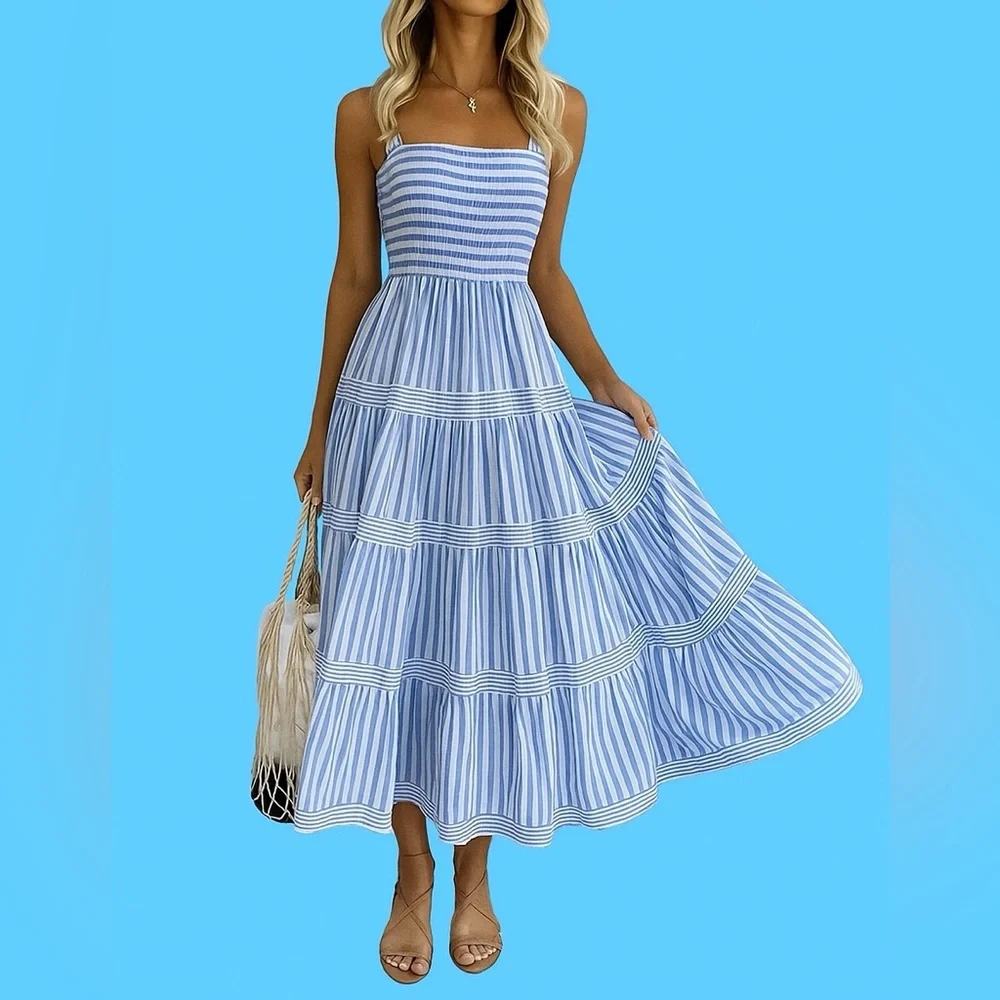 Blue & White Striped Coastal Sleeveless Maxi Dress, 1X, NWT! - Picture 5 of 15